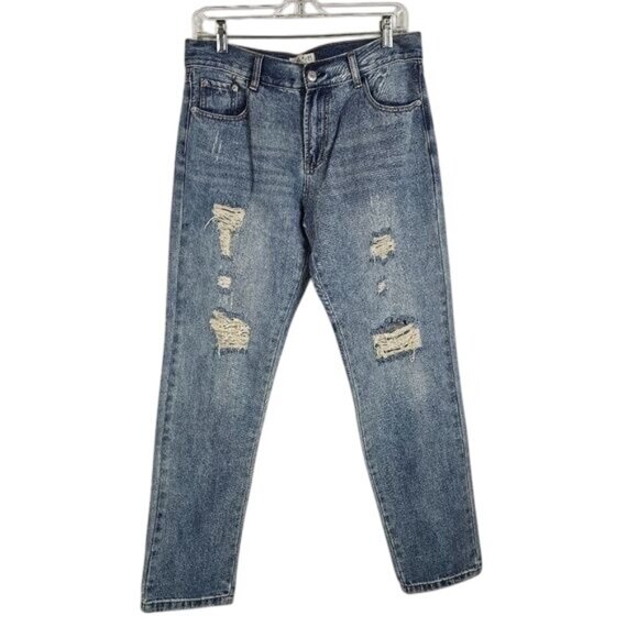 Blank Paige Cotton Jeans Sz L Tapered Leg Distressed Denim Casual High Waist - Picture 1 of 7